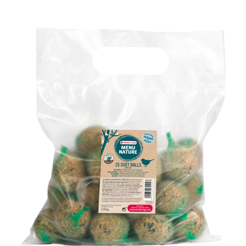 Menu Nature 25 suet balls 2,25kg - Boule mésanges - aliment d'hiver gras (sans plastique, avec filet en sachet) 464402 Versel...