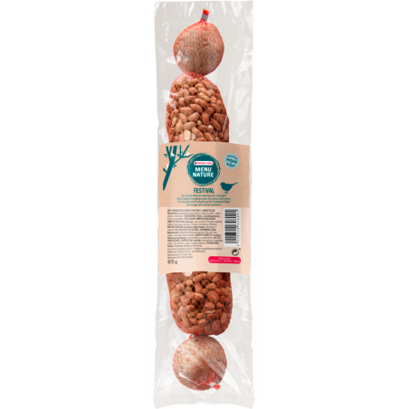 Menu Nature Festival (3balls + 2 peanuts) 615gr - Guirlande à 5 pièces (3 boules mésanges,2 filets de cacahuètes) à 4,40 € - ...