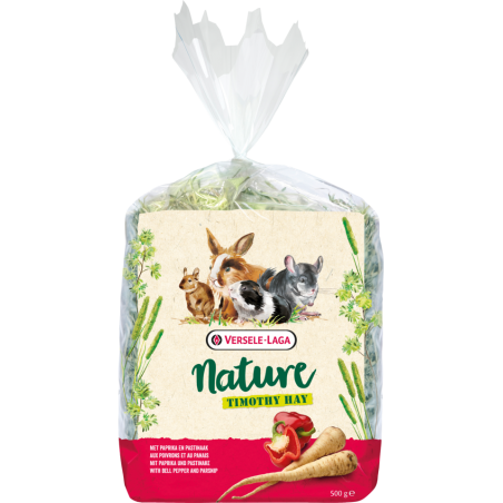 Nature Timothy Hay Bell Pepper et Parsnip 500gr - Du foin timothy enrichi de poivrons et de panais à 5,15 € - Versele-Laga - ...