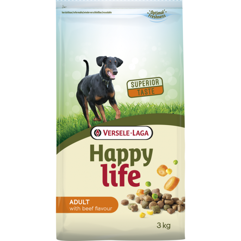 Happy Life Adult Beef 3kg - Aliment varié à base de boeuf - chiens adultes vitaux Happy Life Adult Beef 3kg - Aliment varié à base de boeuf - chiens adultes vitaux