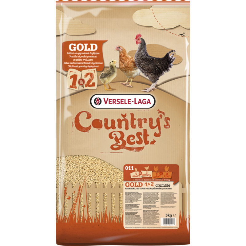 Country's Best GOLD 1 & 2 Crumble 5kg - Miettes pour poussins du premier jour jusqu'à la ponte 1er oeuf Country's Best GOLD 1 & 2 Crumble 5kg - Miettes pour poussins du premier jour jusqu'à la ponte 1er oeuf