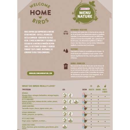 Dépliant consommateur Menu Nature - Français à 0,00 € - Versele-Laga - 409878 - Oiseaux de la nature