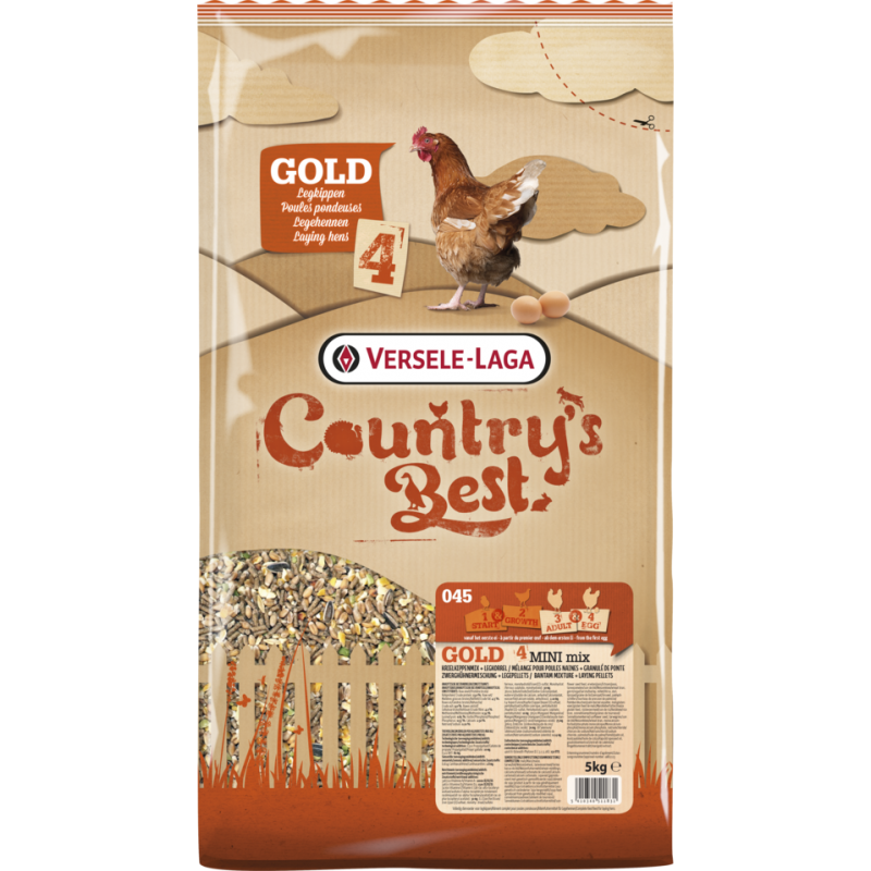 Country's Best GOLD 4 MINI Mix 5kg - Mélange de céréales avec granulé de ponte 2 mm, poules naines Country's Best GOLD 4 MINI Mix 5kg - Mélange de céréales avec granulé de ponte 2 mm, poules naines