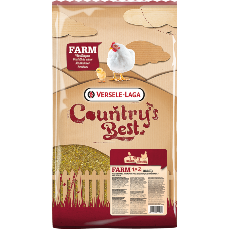 Country's Best FARM 1 & 2 Mash 5kg - Farine poulets de chair jusqu'à 5 jrs avant abatt., avec coccid. 451208 Versele-Laga 6,8...