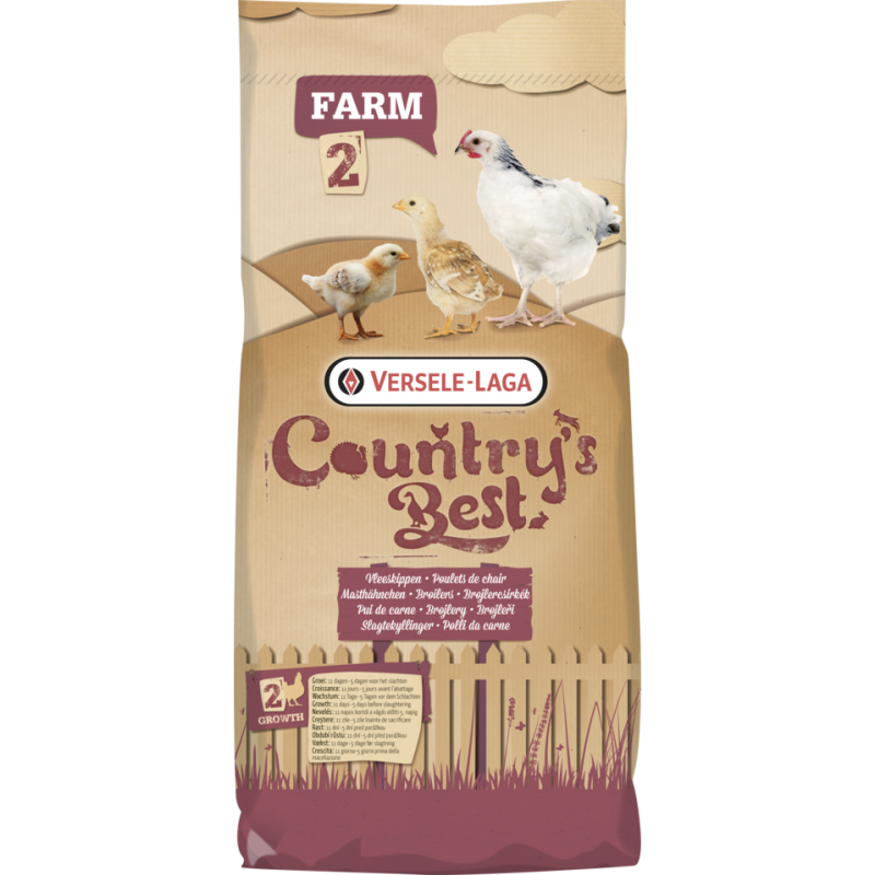 Country's Best FARM 2 Pellet 20kg - Granulé de croissance chair blanche dès 11 ème jour, avec coccid. 451018 Versele-Laga 16,...