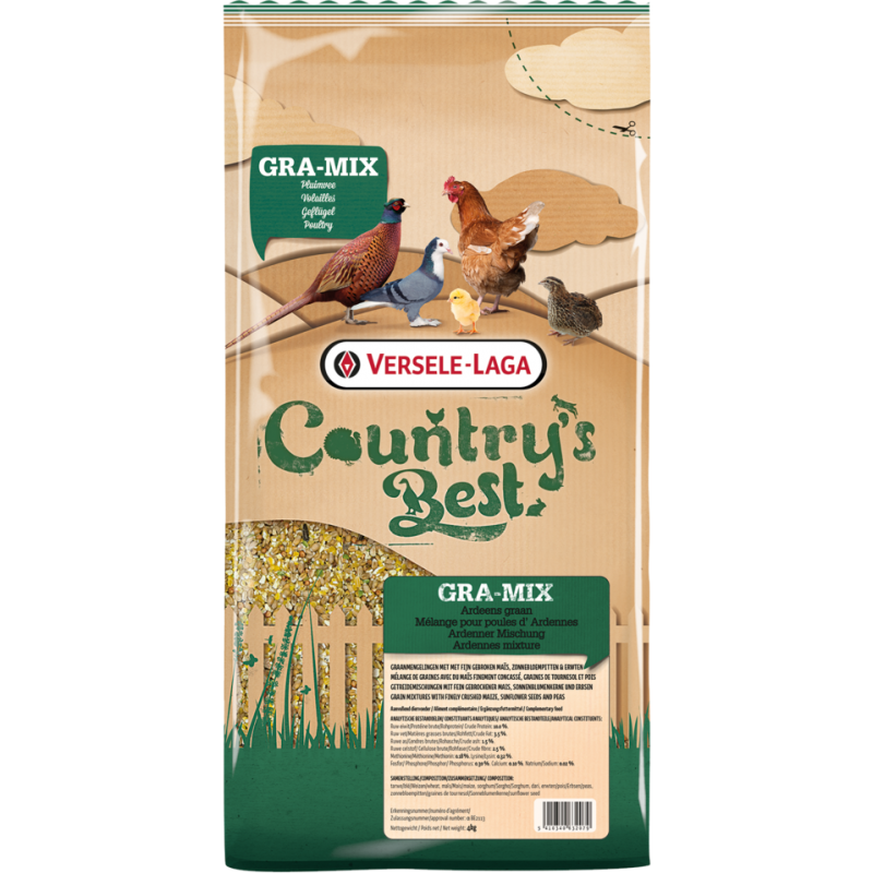 Country's Best GRA-MIX Mélange Poules d'Ardennes 4kg - Mélange aux maïs finement concassé, graines de tournesol & pois Country's Best GRA-MIX Mélange Poules d'Ardennes 4kg - Mélange aux maïs finement concassé, graines de tournesol & pois
