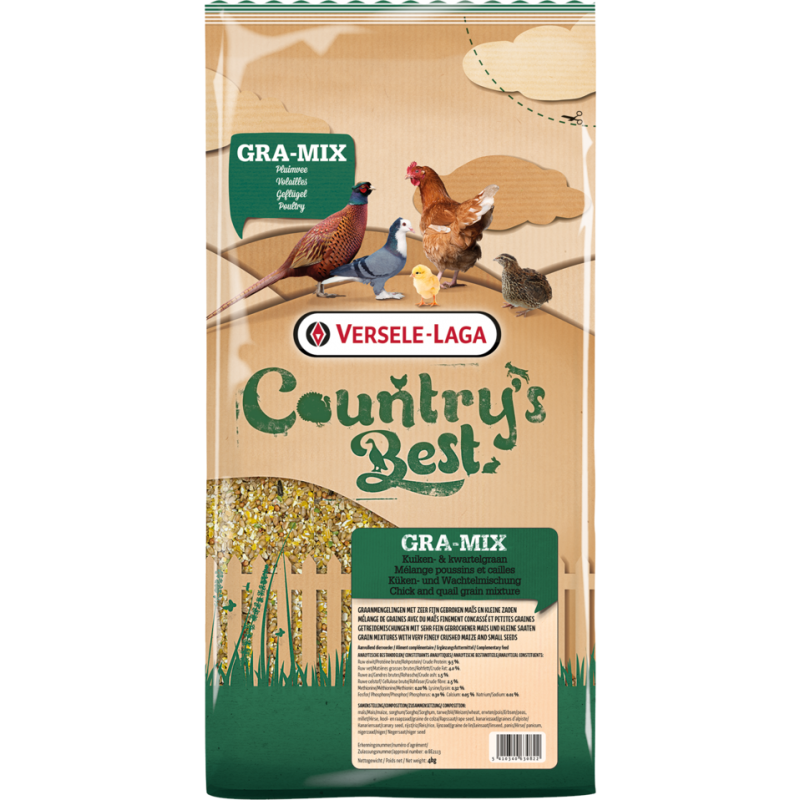Country's Best GRA-MIX Mélange Poussins & Cailles 4kg - Mélange de céréales avec du maïs très finement concassé Country's Best GRA-MIX Mélange Poussins & Cailles 4kg - Mélange de céréales avec du maïs très finement concassé