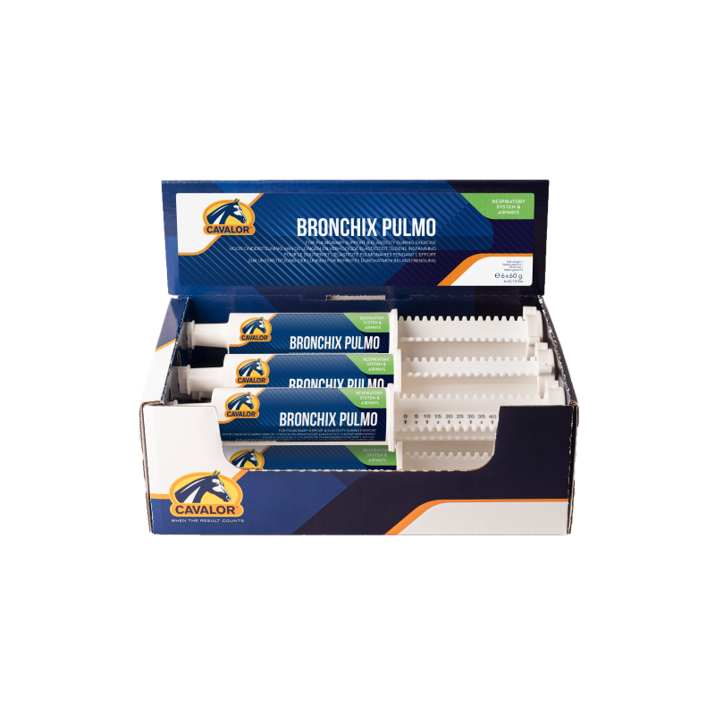 Cavalor Bronchix Pulmo 6x60gr - Pour soutenir les poumons et pour augmenter l'élasticité pendant l'effort Cavalor Bronchix Pulmo 6x60gr - Pour soutenir les poumons et pour augmenter l'élasticité pendant l'effort