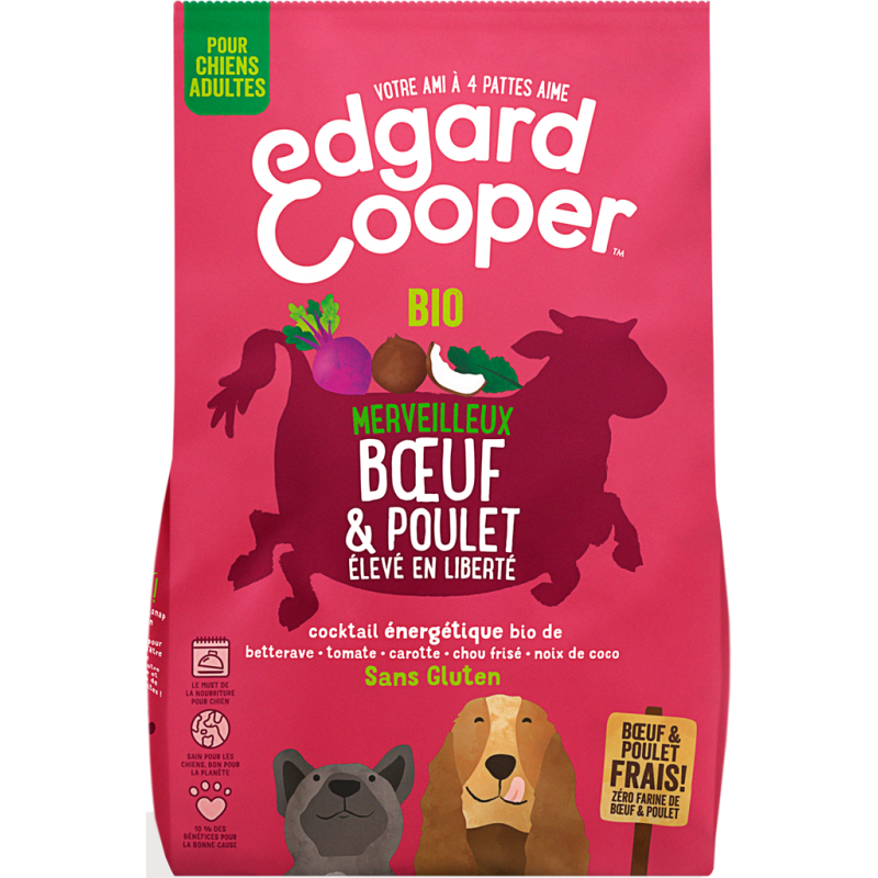 Croquettes Adult Poulet élevé en liberté & Bœuf frais et bio 7kg - Edgard & Cooper Croquettes Adult Poulet élevé en liberté & Bœuf frais et bio 7kg - Edgard & Cooper