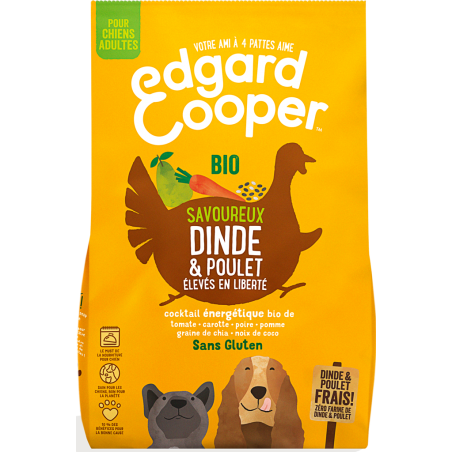 Croquettes Adult Dinde & Poulet frais bio, élevés en liberté 2,5kg - Edgard & Cooper à 29,00 € - Edgard & Cooper - 9486253 - ...