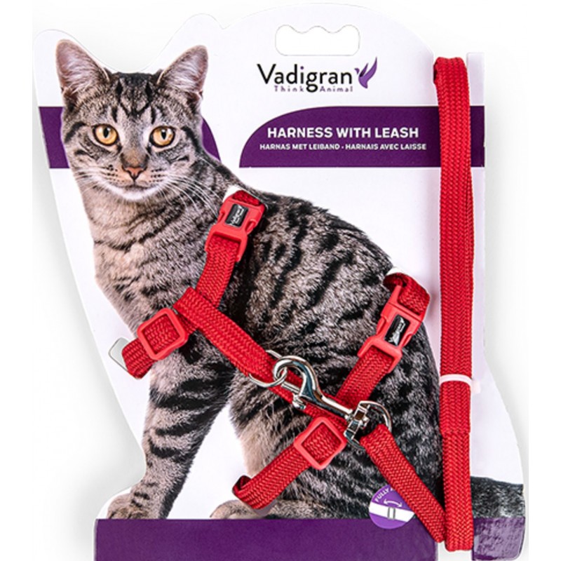 Harnais + Laisse chat Nylon Classic Rouge - Vadigran