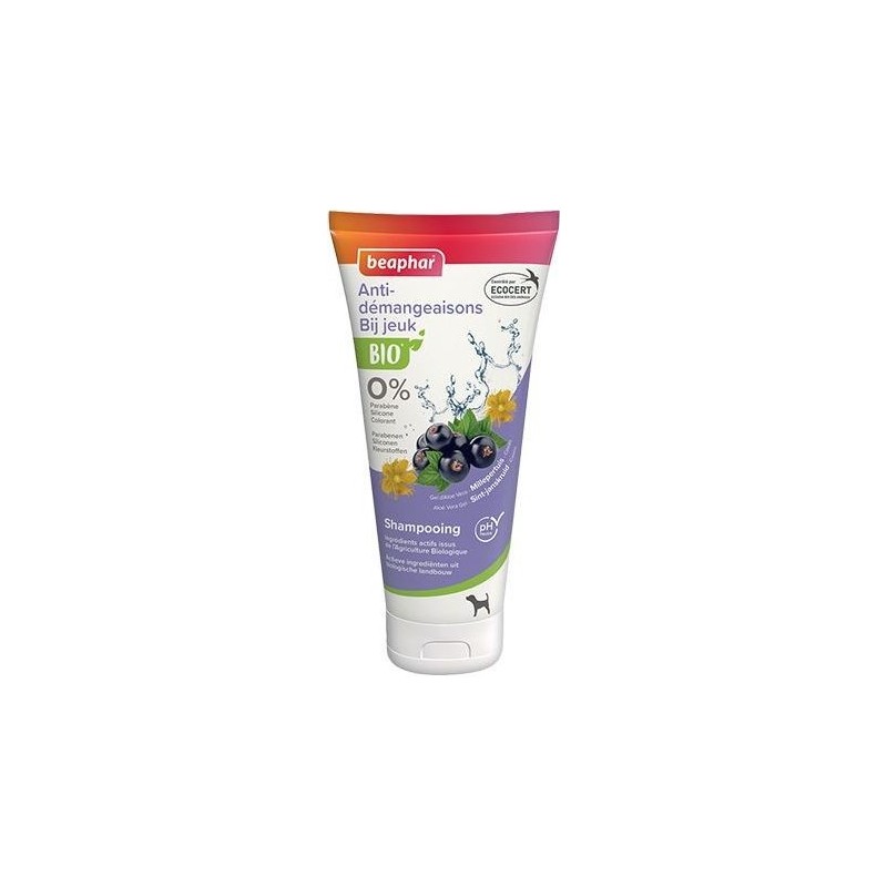 Shampoing anti-démangeaisons Bio pour chien 200ml à base d'Aloe Vera Bio, de Millepertuis Bio et de Cassis - Beaphar Shampoing anti-démangeaisons Bio pour chien 200ml à base d'Aloe Vera Bio, de Millepertuis Bio et de Cassis - Beaphar