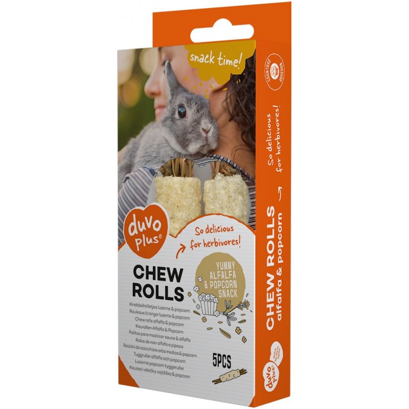 Rouleaux à ronger Luzerne et Popcorn 5pcs 8x2x2cm - Duvo+ Rouleaux à ronger Luzerne et Popcorn 5pcs 8x2x2cm - Duvo+