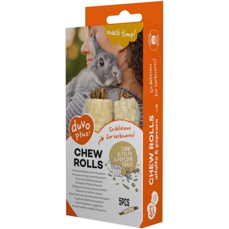 Rouleaux à ronger Luzerne et Popcorn 5pcs 8x2x2cm - Duvo+ à 3,95 € - Duvo + - 12798 - Crackers - Sticks