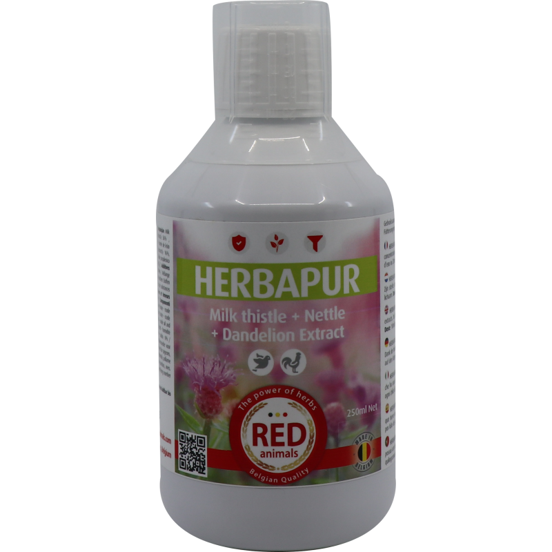 Herbapur, extraits de chardon-marie, pissenlit et ortie 250ml - Red Animals Herbapur, extraits de chardon-marie, pissenlit et ortie 250ml - Red Animals