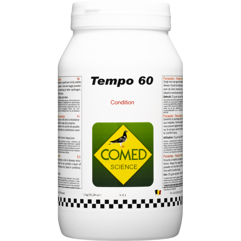 Tempo 60, ensures a perfect overall health of the pigeons 1kg - Comed 88950 Comed 67,50 € Ornibird