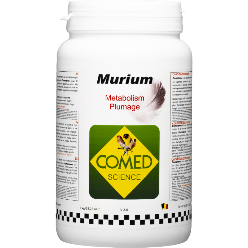 Murium Bird, aide à la croissance des plumes et prévient les mues difficiles 1kg - Comed Murium Bird, aide à la croissance des plumes et prévient les mues difficiles 1kg - Comed