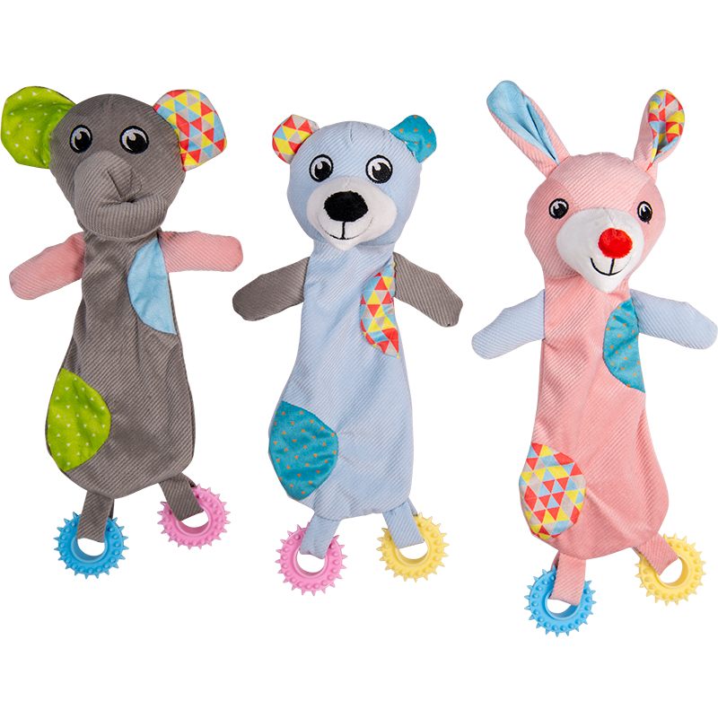 Hug Doudou avec 2 anneaux de dentition 33cm divers coloris - Jack and Vanilla