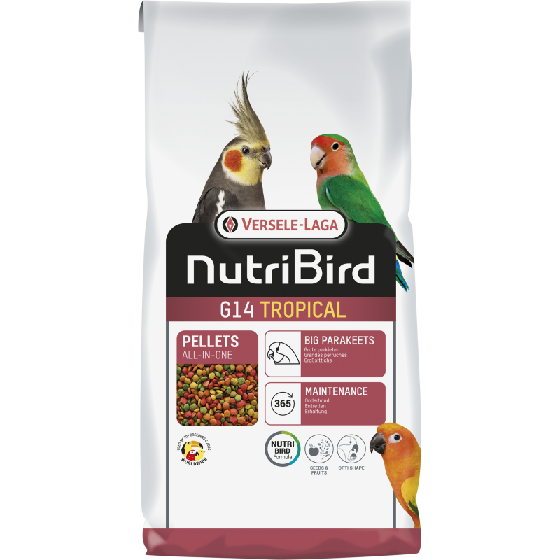 G14 Tropical Granulés extrudés - aliment d'entretien pour grandes perruches 10kg - Nutribird G14 Tropical Granulés extrudés - aliment d'entretien pour grandes perruches 10kg - Nutribird