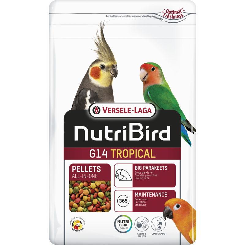G14 Tropical Granulés extrudés - aliment d'entretien pour grandes perruches 1kg - Nutribird G14 Tropical Granulés extrudés - aliment d'entretien pour grandes perruches 1kg - Nutribird