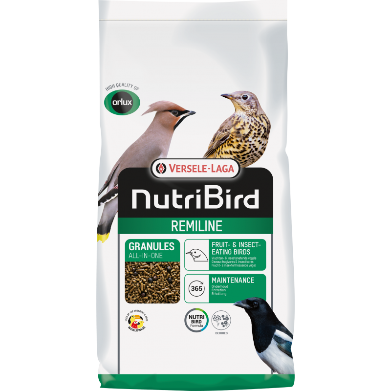 Remiline Granulés universels aux baies – aliment d'entretien pour oiseaux frugivores et insectivores 25kg - Nutribird Remiline Granulés universels aux baies – aliment d'entretien pour oiseaux frugivores et insectivores 25kg - Nutribird