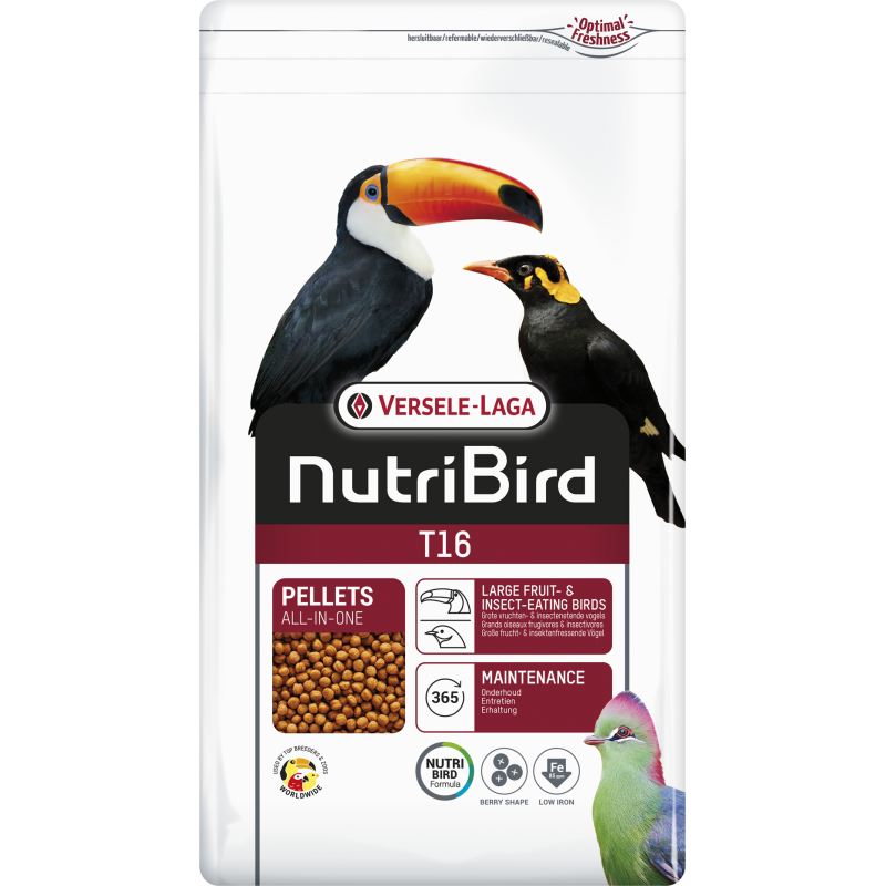 T16 Granulés extrudés - aliment d'entretien pour grands oiseaux frugivores et insectivores 2kg - Nutribird 422134 Nutribird 1...