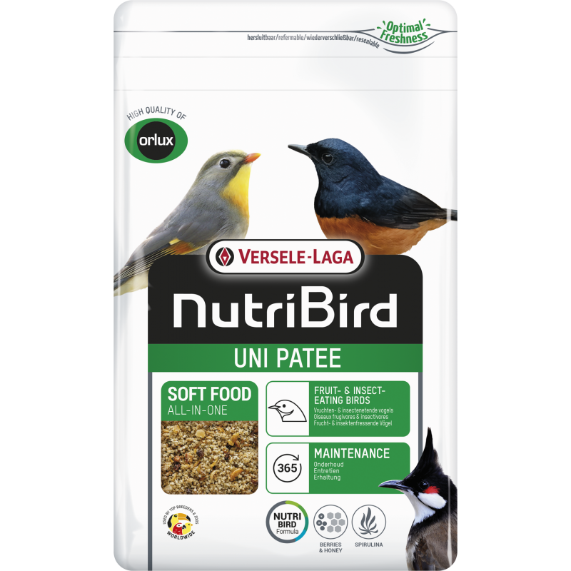 Uni Patée Aliment complet pour oiseaux frugivores et insectivores 1kg - Nutribird 422146 Nutribird 6,40 € Ornibird Uni Patée Aliment complet pour oiseaux frugivores et insectivores 1kg - Nutribird 422146 Nutribird 6,40 € Ornibird