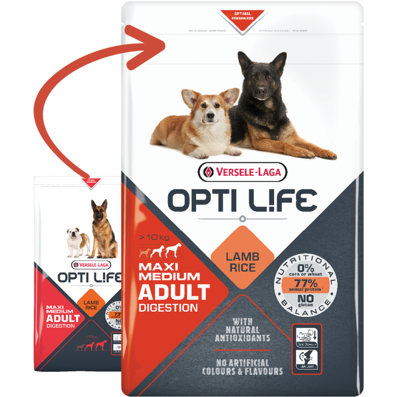 Adult Digestion Medium & Maxi - chiens grands & moyens - Agneau 12,5kg - Opti Life 431133 Opti Life 66,35 € Ornibird