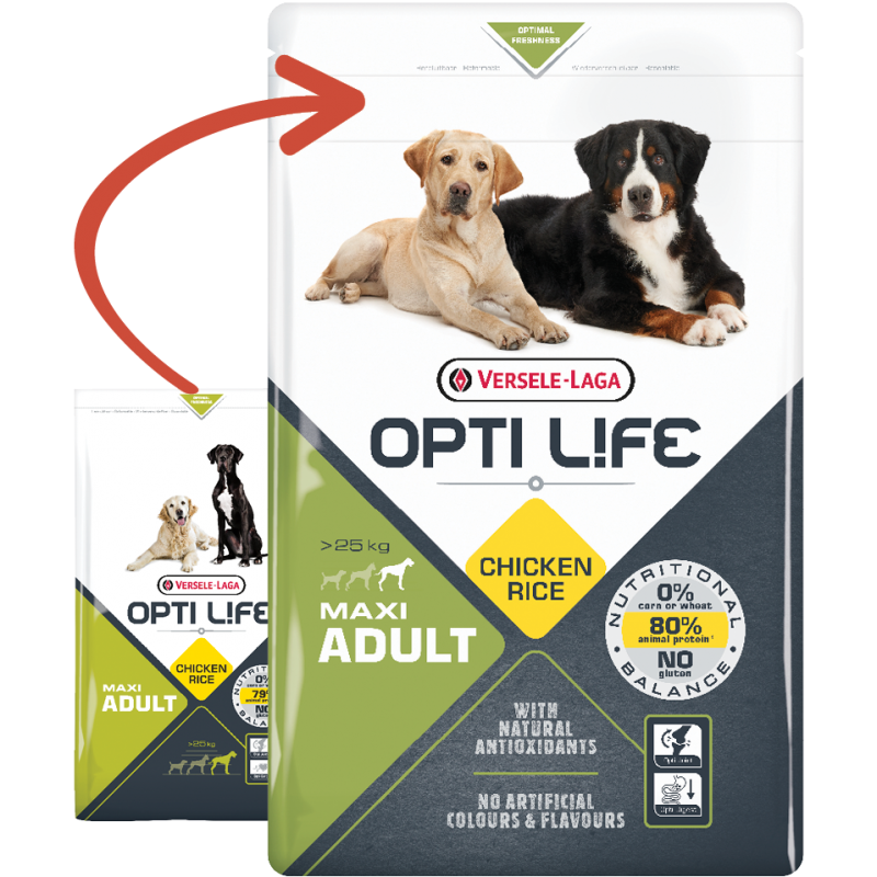 Adult Maxi - grands chiens adultes - Poulet 12,5kg - Opti Life Adult Maxi - grands chiens adultes - Poulet 12,5kg - Opti Life