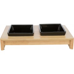 Set de gamelles céramique/bois 2x0,2L/28x5x15cm - Trixie - 25,00 € - Trixie - 4011905248202 - Ornibird SRL