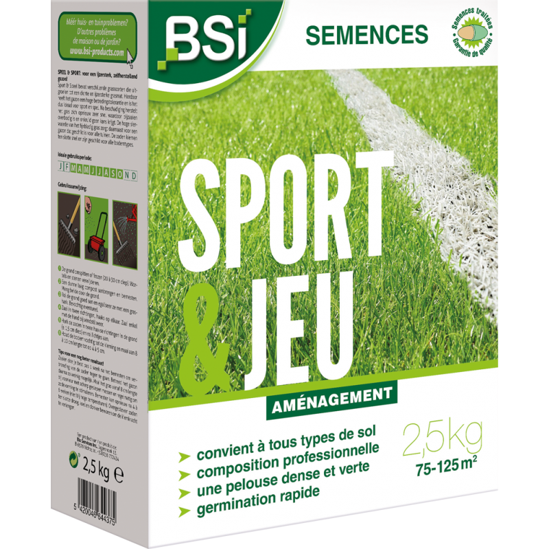 Semences Gazon Sport et Jeux 2,5kg - BSI Semences Gazon Sport et Jeux 2,5kg - BSI