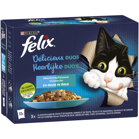 Delicieux Duos Sélection de poissons en gelée 12x85gr - Felix à 7,29 € - Purina - 12471282 - Felix