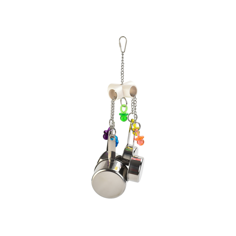 Jouets pour oiseaux avec casseroles