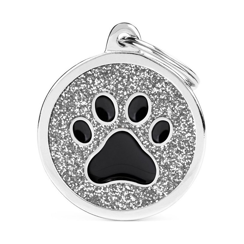 Médaille Shine Patte Grand Rond Glitter Gris/Noir