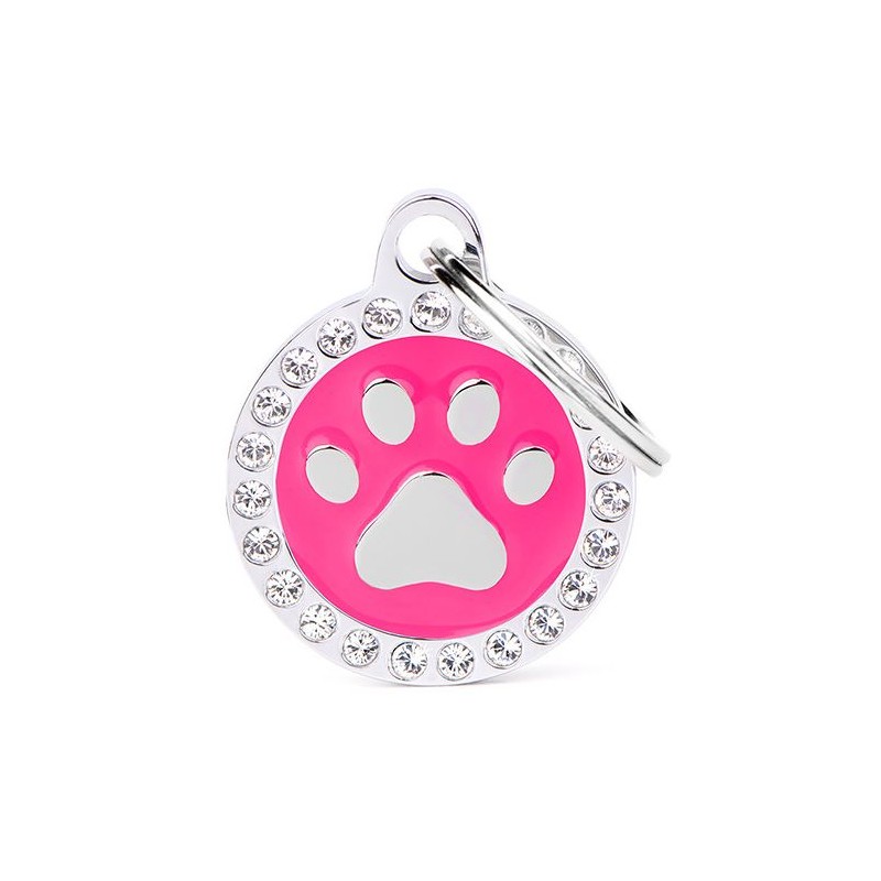 Médaille Glam Patte Cercle Fuchsia Strass Médaille Glam Patte Cercle Fuchsia Strass