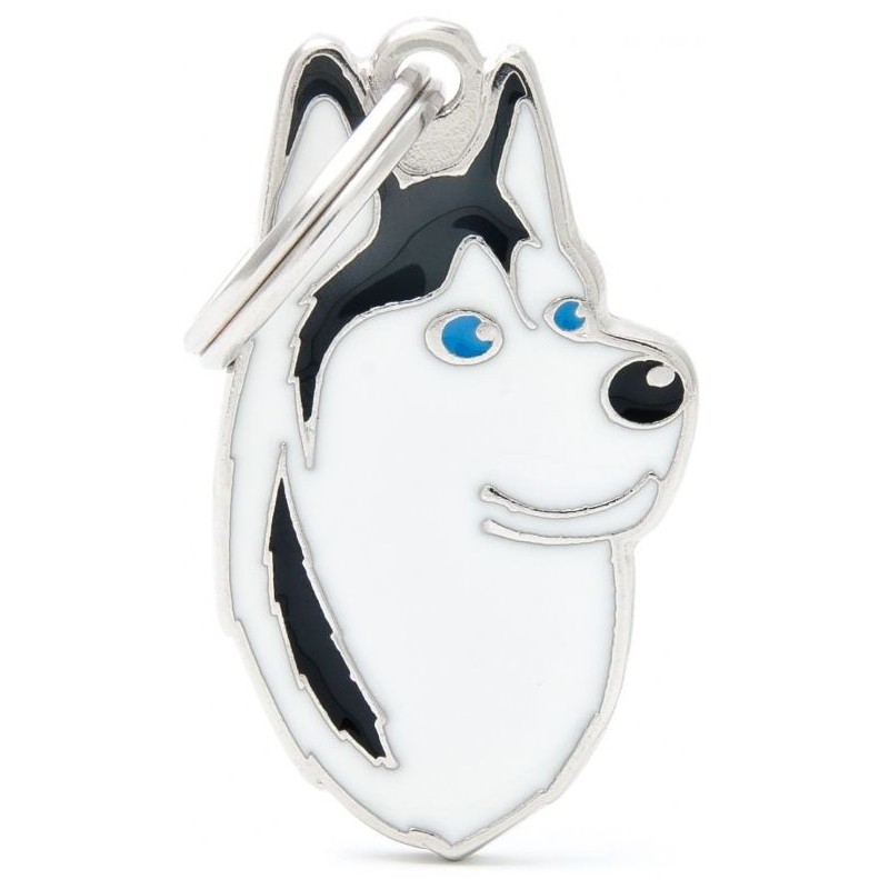 Médaille chien Husky Sibérien Noir et Blanc Médaille chien Husky Sibérien Noir et Blanc