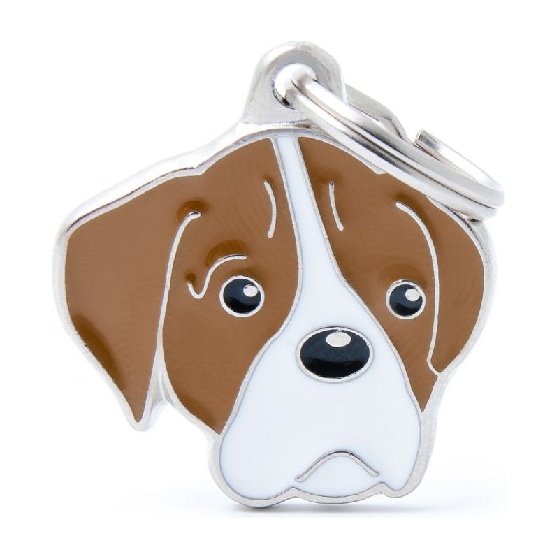 Médaille Chien Boxer Blanc et Brun Médaille Chien Boxer Blanc et Brun