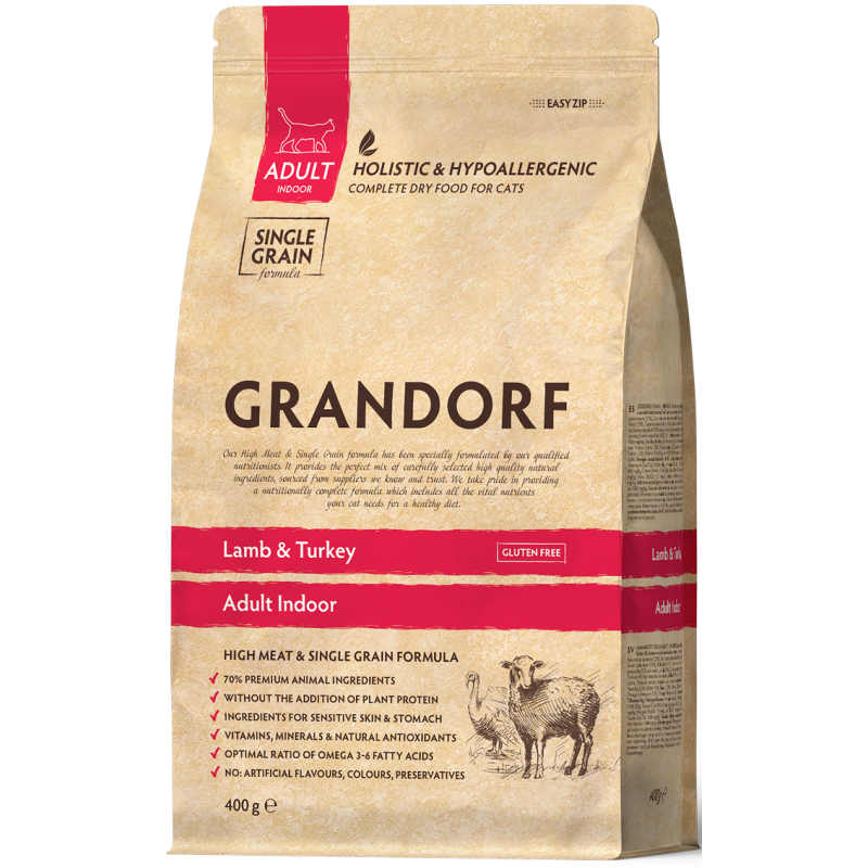 Chat Indoor - Agneau et Dinde 400gr - Grandorf Chat Indoor - Agneau et Dinde 400gr - Grandorf