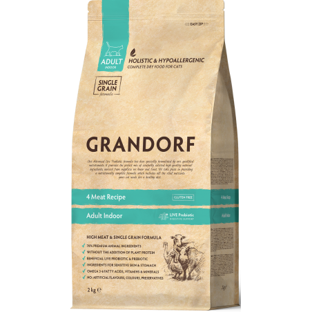 Chat Indoor - 4 Viandes 2kg - Grandorf à 24,15 € - Grandorf - GDCD0502 - Grandorf