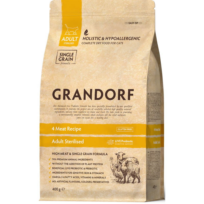 Chat Sterilized - 4 Viandes 400gr - Grandorf Chat Sterilized - 4 Viandes 400gr - Grandorf