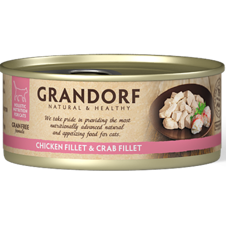 Chat Filet de Poulet et Filet de Crabe 70gr - Grandorf à 1,90 € - Grandorf - GDCW0507 - Grandorf