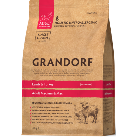 Chien Adult Medium & Maxi Races - Agneau et Dinde 3kg - Grandorf à 28,95 € - Grandorf - GDDD0503 - Grandorf