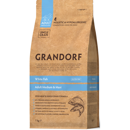 Chien Adult Medium & Maxi Races - Poisson Blanc 1kg - Grandorf à 12,95 € - Grandorf - GDDD0701 - Grandorf