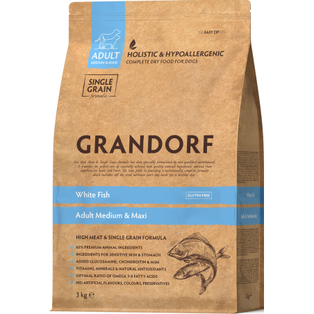 Chien Adult Medium & Maxi Races - Poisson Blanc 3kg - Grandorf à 28,95 € - Grandorf - GDDD0703 - Grandorf