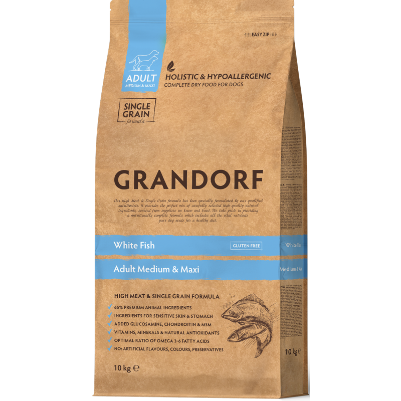 Chien Adult Medium & Maxi Races - Poisson Blanc 10kg - Grandorf