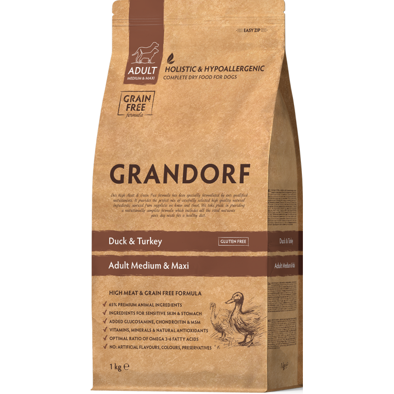 Chien Adult Medium & Maxi Races - Canard et Dinde 1kg - Grandorf Chien Adult Medium & Maxi Races - Canard et Dinde 1kg - Grandorf