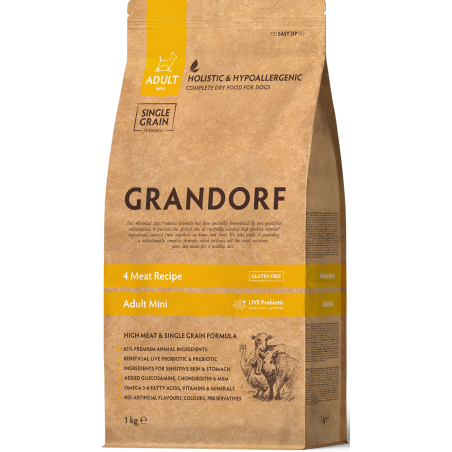 Chien Adult Mini Races - 4 Viandes 1kg - Grandorf à 14,95 € - Grandorf - GDDD1001 - Grandorf