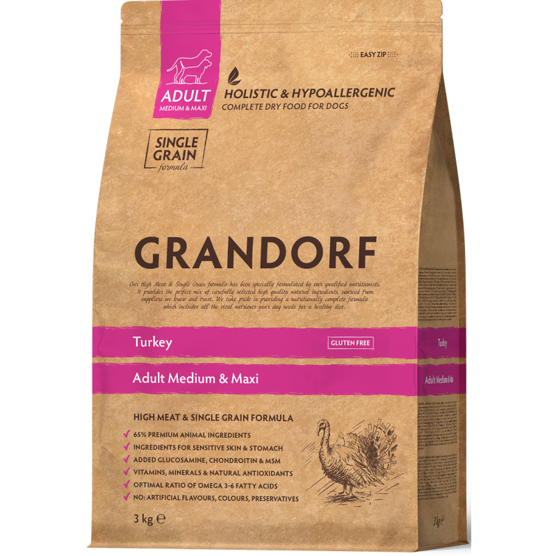 Chien Adult Medium & Maxi Races - Dinde 3kg - Grandorf
