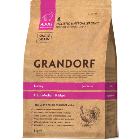 Chien Adult Medium & Maxi Races - Dinde 3kg - Grandorf à 28,95 € - Grandorf - GDDD1203 - Grandorf