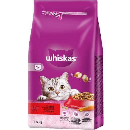 Adult 1+ Délicieuses croquettes fourrées au Boeuf 1,9kg - Whiskas à 6,69 € - Whiskas - 325665 - Whiskas